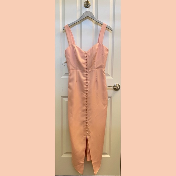 Fame and Partners Peach Bodycon Maxi Dress Button Down Sweetheart Neckline - Picture 3 of 8